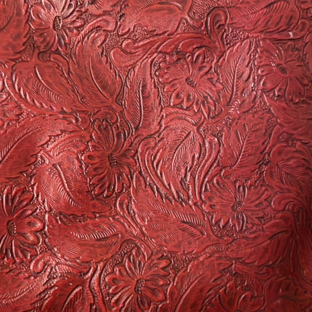 BUENO Red Tooled leather Tote Bag with Front and Back Full Pockets - Picture 9 of 10